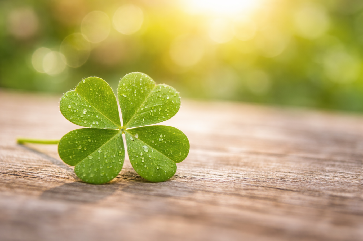 Vierblättriges grünes Kleeblatt als Symbol für Glück und einen neuen Start ins Jahr